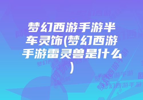 梦幻西游手游半车灵饰(梦幻西游手游雷灵兽是什么)